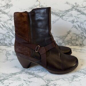 Merrell Women 8.5 Evera Fade Boots Brown Leather Side Zip Heel Mid Calf Shoe
